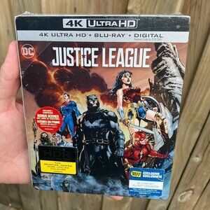 SEALED NEW Justice League Steelbook Movie (4K ULTRA HD, BLU-RAY, DIGITAL COPY)